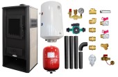 Pachet Termosemineu pe lemne, brichete si carbune Fornello Roma E, Ivory, 22 kW, 49x45x103 cm, boiler termoelectric 100l, vas expansiune, pompa circulatie, kit evacuare si kit montaj 