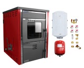 Pachet Termosemineu pe lemne FORNELLO TOROS 29 kw Bordeaux pe combustibil solid ( lemn,carbune,bricheti ), boiler termoelectric 100l, vas expansiune si kit montaj