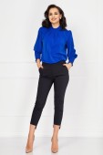 Pantaloni dama Effect bleumarin office cu decupaj