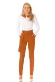 Pantaloni Pretty Girl office camel cu accesoriu metalic