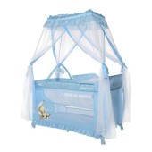 Patut pliabil stil baldachin Lorelli Magic Sleep, cu accesorii, Blue Moon Sleeping Bear