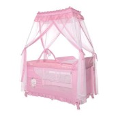 Patut pliabil stil baldachin Lorelli Magic Sleep, cu accesorii, Mellow Rose Ballerina Bear