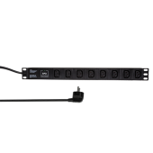 PDU Logilink 1U pentru rack 19 inch PDU8A01, 8 prize IEC, intrare Schuko, max 16 A, protectie supratensiune, 2 m, Negru