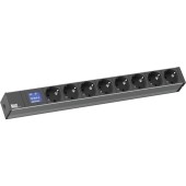 Prelungitor / PDU 19 1U BlueNet BN0500, Intrare Schuko, Iesire 8x Schuko, Cablu 2m, Afisaj LCD ilum