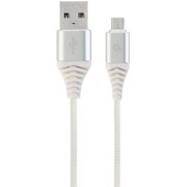 Premium cotton braided Micro-USB charging and data cable,2m,silver/white