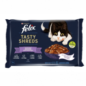 Purina Felix Tasty Shreds, hrana umeda pentru pisici, vita, pui, somon si ton in sos, 4 x 80 g
