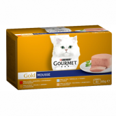 Purina Gourmet Gold Mousse, hrana umeda pentru pisici, vita, ton, ficat, curcan, 4 x 85 g