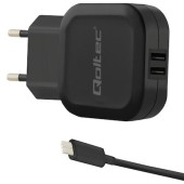 QOLTEC Adaptor AC Qoltec, 17W, 5V, 3.4A, 2xUSB, USB tip C