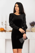 Rochie cambrata neagra din catifea cu maneci fronsate