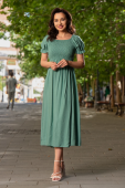 Rochie casual midi din vascoza mint cu bust incretit