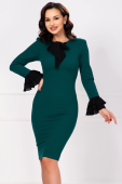 Rochie conica Mary office verde cu mansete negre si funda