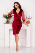 Rochie de ocazie bordo din catifea cu aspect petrecut