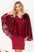 Rochie de ocazie Gina bordo cu dantela si accesoriu cu fulgi by InPuff