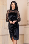 Rochie de ocazie neagra din catifea cu maneci din tulle cu buline