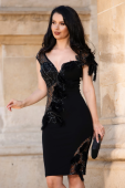 Rochie de ocazie neagra eleganta Dalia cu fulgi si aplicatii argintii