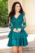 Rochie de ocazie verde baby-doll eleganta cu dantela si volane