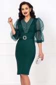 Rochie de ocazie verde cu maneci bufante din organza si pietre decorative