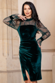 Rochie de ocazie verde din catifea cu maneci din tulle cu buline