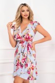 Rochie de vara petrecuta InPuff bleu cu volane si flori de magnolie