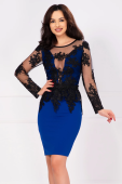 Rochie eleganta Elisson albastru royal cu peplum detasabil brodat