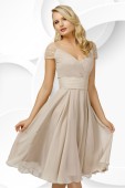 Rochie eleganta Pretty Girl din voal bej cu detalii din tulle si paiete