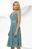 Rochie eleganta Pretty Girl mint din voal cu detalii din tulle si paiete