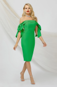 Rochie eleganta Pretty Girl verde cu umerii goi si funde maxi