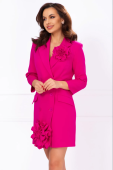 Rochie eleganta tip sacou fucsia cu flori pretioase 3D