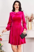 Rochie fucsia din catifea Fiolla in clos cu guler