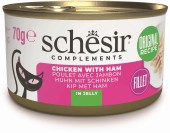 SCHESIR Conservă pentru pisici, cu Pui şi Şuncă, în jeleu 70g
