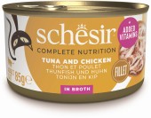 SCHESIR Conservă pentru pisici, cu Ton şi Pui, în supă 85g