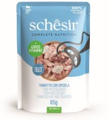 SCHESIR Plic hrană umedă pentru pisici, cu Ton şi Biban, în jeleu 85g