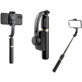 Selfie Stick cu Tripod, Telecomanda, Anti-Shake, 75cm - Techsuit (Q08) - Black