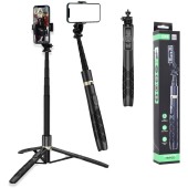 Selfie Stick GoPro si Trepied cu Telecomanda, 156cm - Techsuit (Q16) - Black