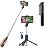 Selfie Stick Stabil Bluetooth, 101cm - Techsuit Remote and Tripod Mount (Q01) - Black