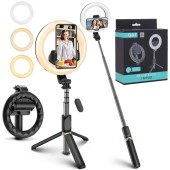 Selfie Stick Stabil cu Lampa Circulara, 80cm - Techsuit (Q07) - Black