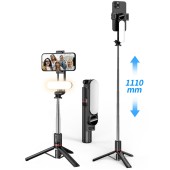 Selfie Stick Stabil cu Lumini LED Portabil, 114cm - Techsuit (L15) - Black