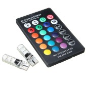 Set 2 Becuri T10 LED 12v RGB Cu Telecomanda Auto RU