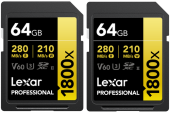 Set 2 carduri de memorie Lexar Professional 1800x LSD1800064G-B2NNU, 64GB, SDXC, UHS-II U3, V60