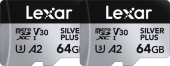 Set 2 carduri de memorie Lexar Professional SILVER Plus LMSSIPL064G-B2ANG, 64GB, microSDXC, UHS-I U3, V30