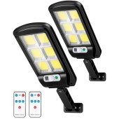 Set 2 Lampa Stradala Solara 150 LED COB cu 6 CASSETE cu Panou Solar Senzor de Miscare Lumina si Telecomanda Inclusa