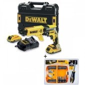 Set DeWalt MET-14321 Masina de insurubat pentru gips-carton, 2 acumulatori, 18 V, 2.0 Ah, 4400 rpm, 30 Nm, incarcator, valiza + trusa insurubare, 30 piese (Galben/Negru)