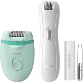 Set epilator Philips Satinelle BRP529/00, 2 setari de viteza, Tehnologie Opti-light, Penseta cu lumina si oglinda integrate, Mini epilator inclus, Turcoaz