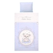 Set lenjerie pat, 3 piese Lorelli Cosy Little Bear Blue, bumbac ranforce, 0-3 luni