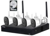 Sistem supraveghere IP WiFi exterior IMOU KIT/NVR1104HS-W-S2/4-F22, 4 camere, 2 MP, IR 30 m, microfon, + HDD 1 TB (Alb)