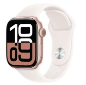 Smartwatch Apple Watch 10 GPS Cellular, Carcasa Gold Titanium 42mm, ecran LTPO OLED, 64GB, curea silicon Starlight Sport Band - S/M (Auriu)