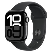 Smartwatch Apple Watch 10 GPS Cellular, Carcasa Jet Black Titanium 42mm, ecran LTPO OLED, 64GB, curea silicon Black Sport Band - M/L (Negru)