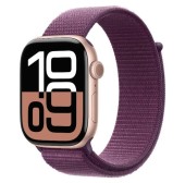 Smartwatch Apple Watch 10 GPS Cellular, Carcasa Rose Gold Titanium 46mm, ecran LTPO OLED, 64GB, curea textil Plum Sport Loop (Roz/Visiniu)