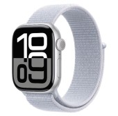 Smartwatch Apple Watch 10 GPS Cellular, Carcasa Silver Titanium 42mm, ecran LTPO OLED, 64GB, curea textil Blue Cloud Sport Loop (Argintiu/Albastru)