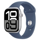 Smartwatch Apple Watch 10 GPS Cellular, Carcasa Silver Titanium 46mm, ecran LTPO OLED, 64GB, curea silicon Denim Sport Band - M/L (Argintiu/Albastru)